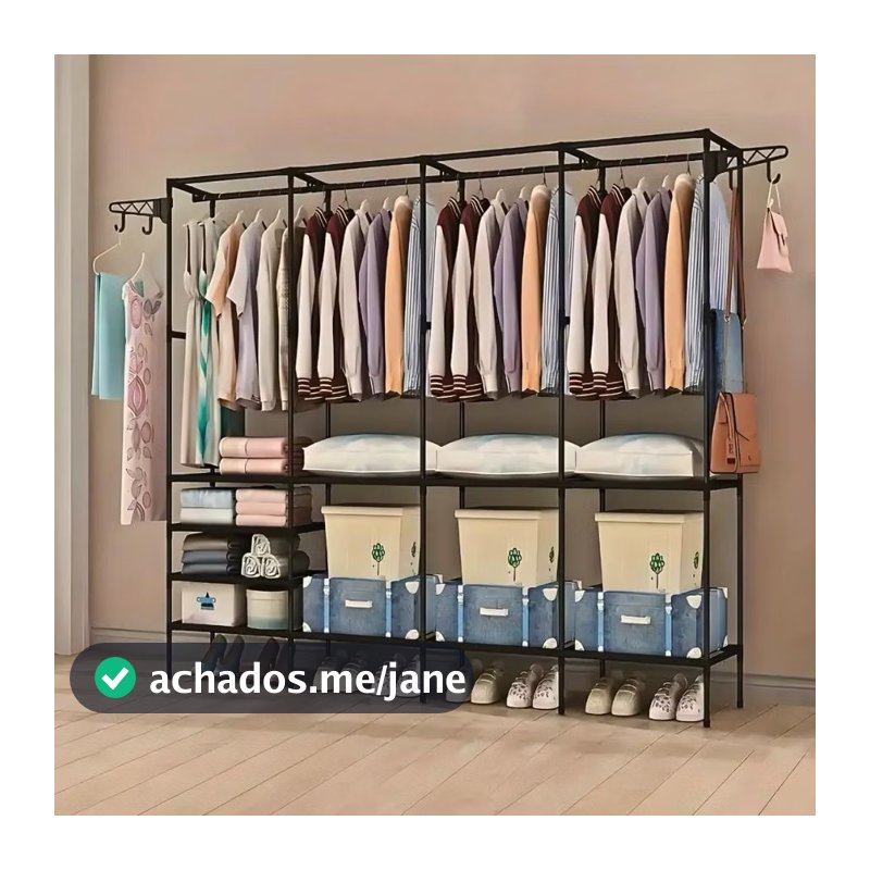 Arara Guarda Roupa 4 Divisórias Grande Armário Organizador Multiuso Roupeiro Cabideiro Sapateira Closet kz