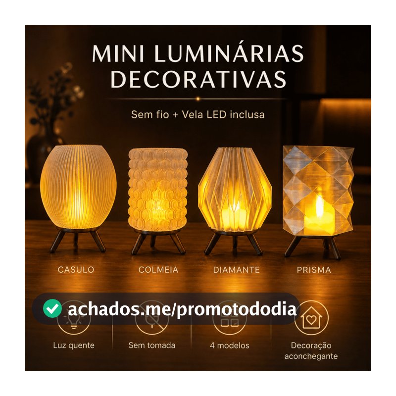 Mini Luminária de Mesa LED Sem Fio Decorativa + Vela LED Inclusa Quarto Sala Escritório