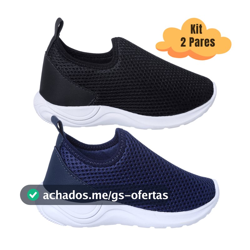 Kit 2 Pares Tênis Infantil Menino Menina Calce Fácil Sapato Escolar Masculino Feminino