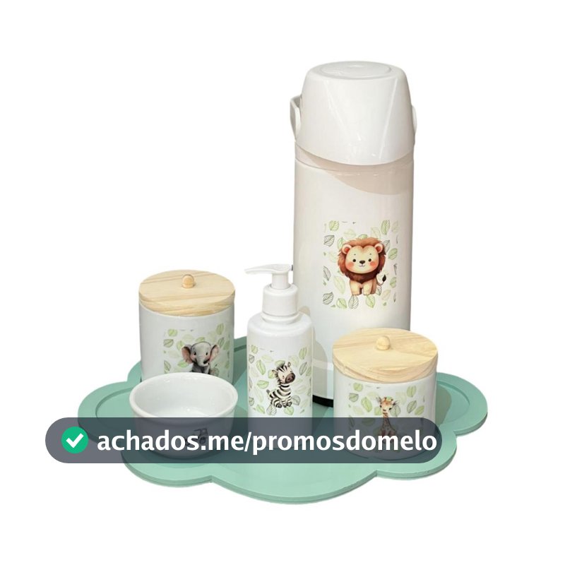 Kit Higiene Bebê Porcelana Safari Bandeja Pinus Adesivo Dtf Uv Com Nome Personalizado Garrafa Pump Bandeja Verde