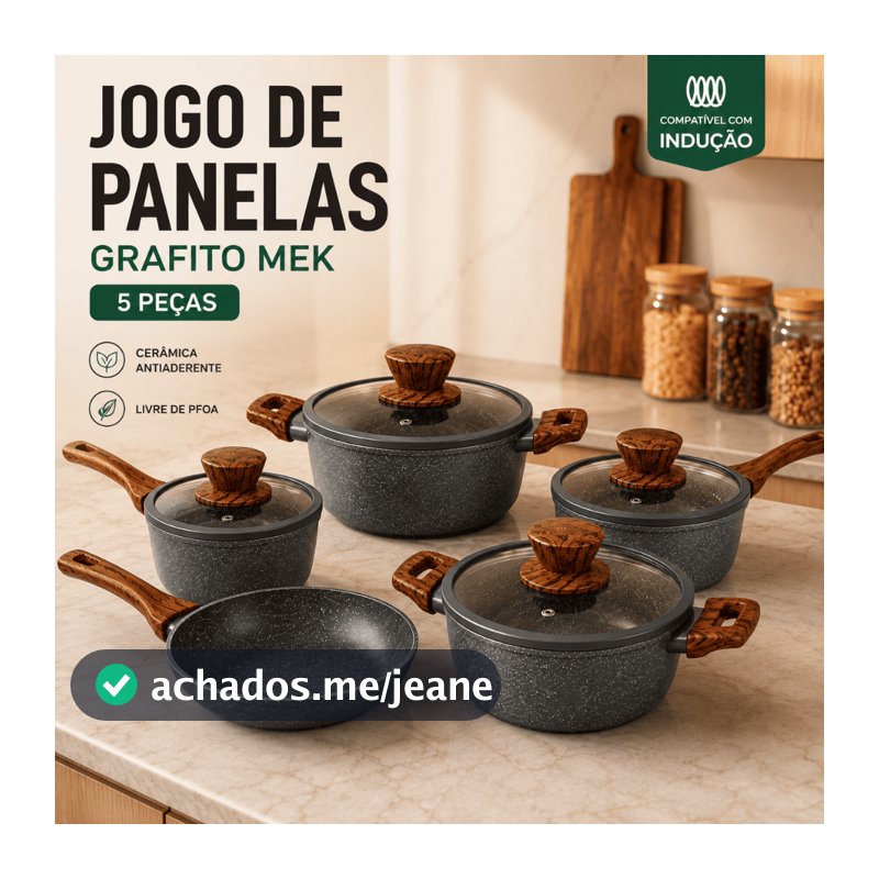 Jogo de Panelas Grafite 4 e 5 Peças Frigideira Caçarola Panela Fervedor Revestimento Cerâmico Antiaderênte Indução A Gás