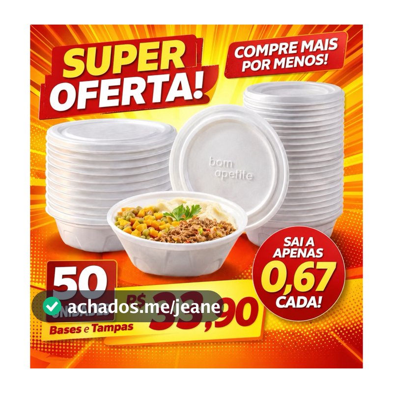 50 100 Und Marmita 750ml  Isopor Redonda com Tampa  Embalagem Marmitex Delivery Restaurante