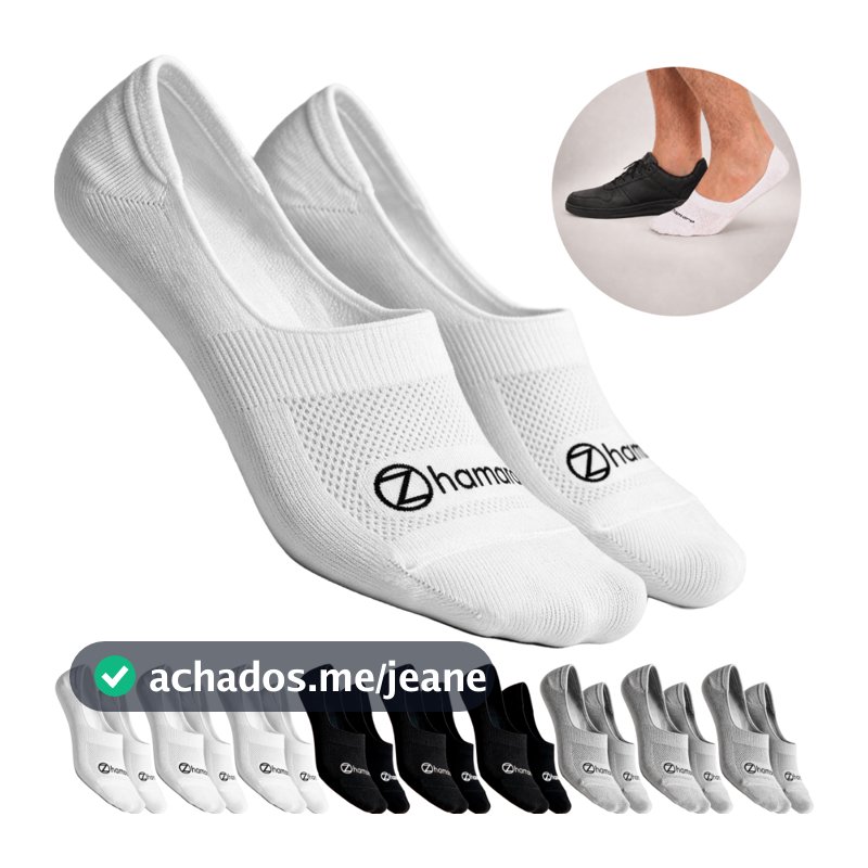 Kit 10 Pares Meias Zhamaro Algodão Sapatilha Soquete 100% Invisível Silicone Feminina Masculina