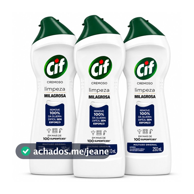 Kit 3x CIF Cremoso Limpeza Profunda Original 250ml Limpador Multiuso Remove Gordura e Sujeiras Difíceis