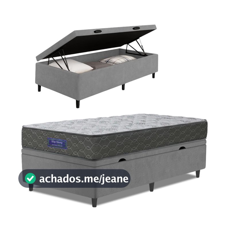 Cama Box Baú Colchão Solteiro Ortopédico Espuma D33 Hiper 88x188x60cm