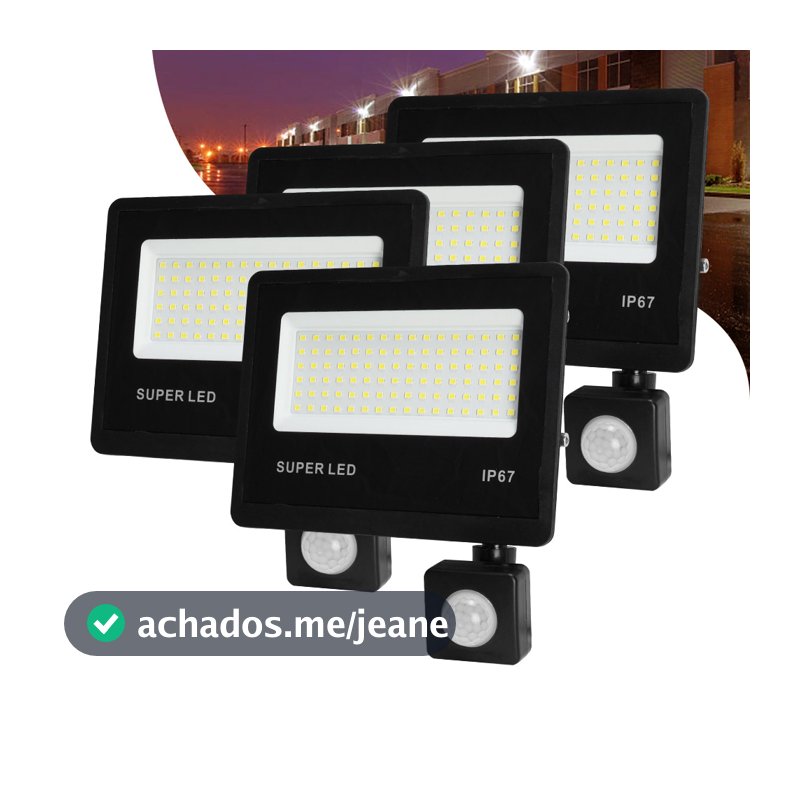 Kit 1 a 4 Refletor LED 300W Com Sensor De Presença Holofote Super Brilhante e Econômico Bivolt IP67