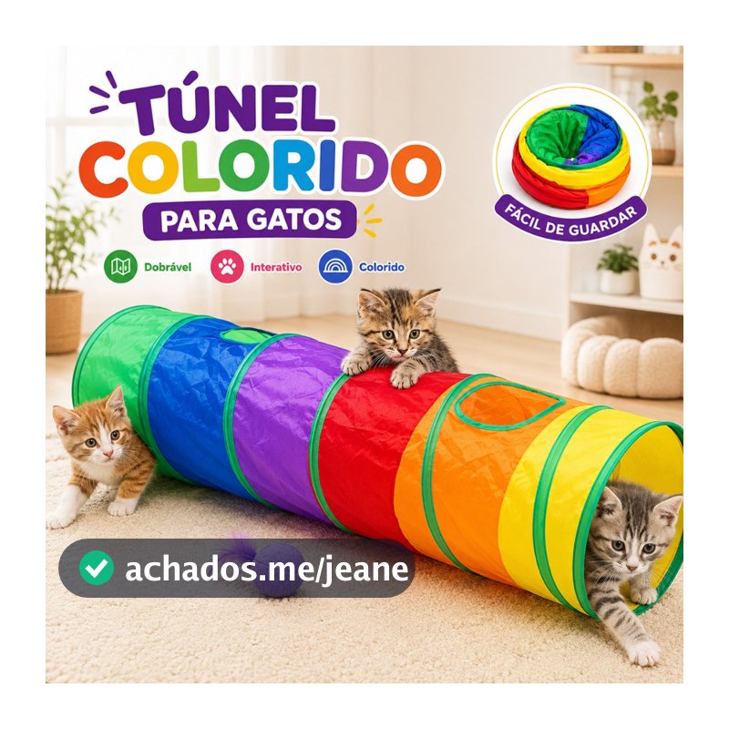 Túnel Colorido Gato Interativo Cachorro Labirinto Dobrável Pet Playground Toca Brinquedos Gatos
