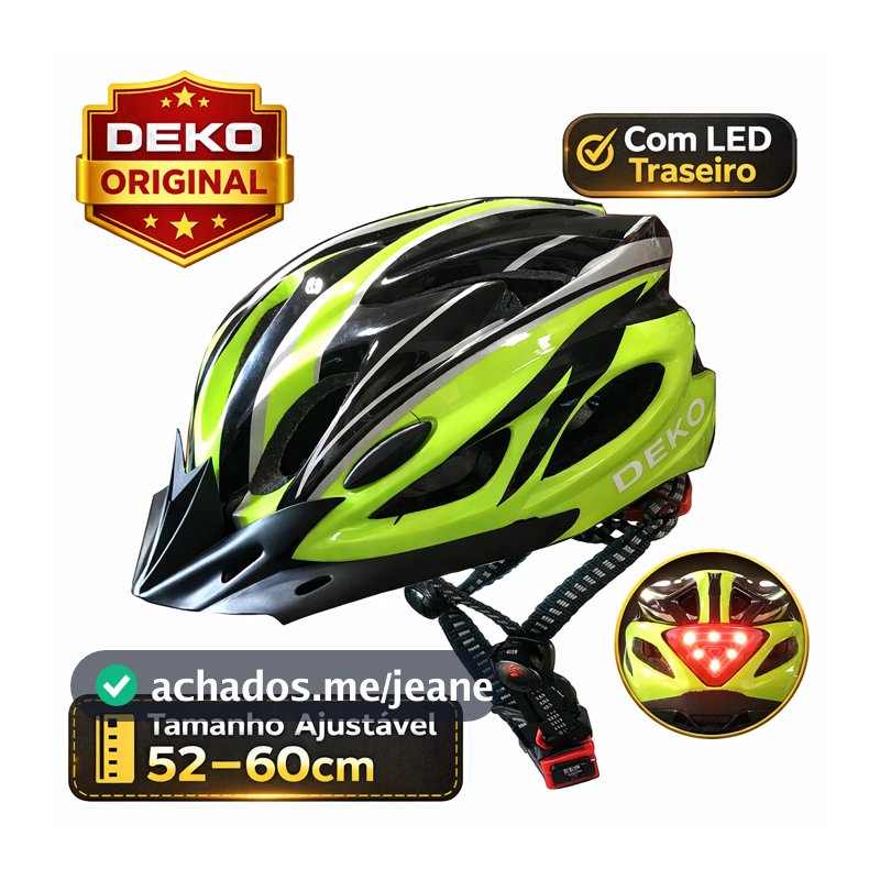 Capacete Ciclismo DEKO Com LED Traseiro Ajustável 52-60cm Leve Adulto Verde
