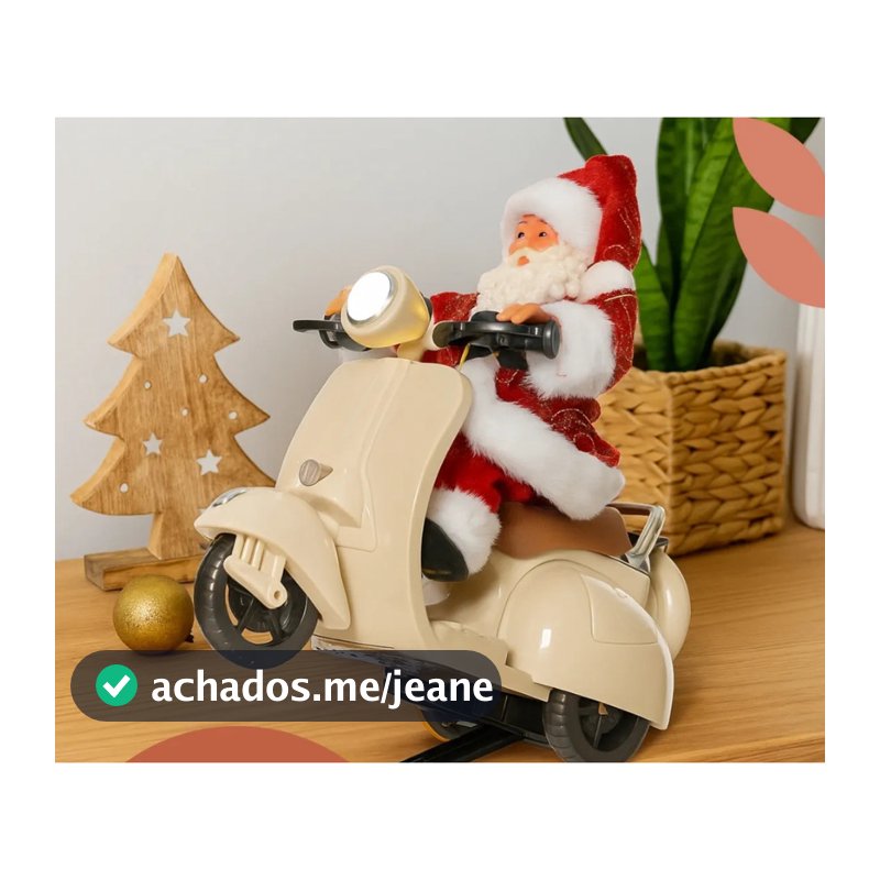 Papai Noel Musical De Lambreta com Som e Movimento – Enfeite Natalino Bege e Vermelho