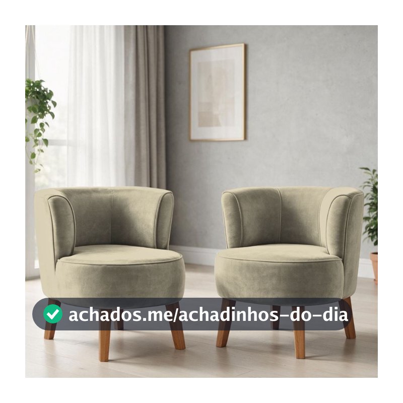 Jogo 2 Poltronas para Sala de Estar Moderna Recepção Tecido Veludo Ergonômica Pés de Madeira