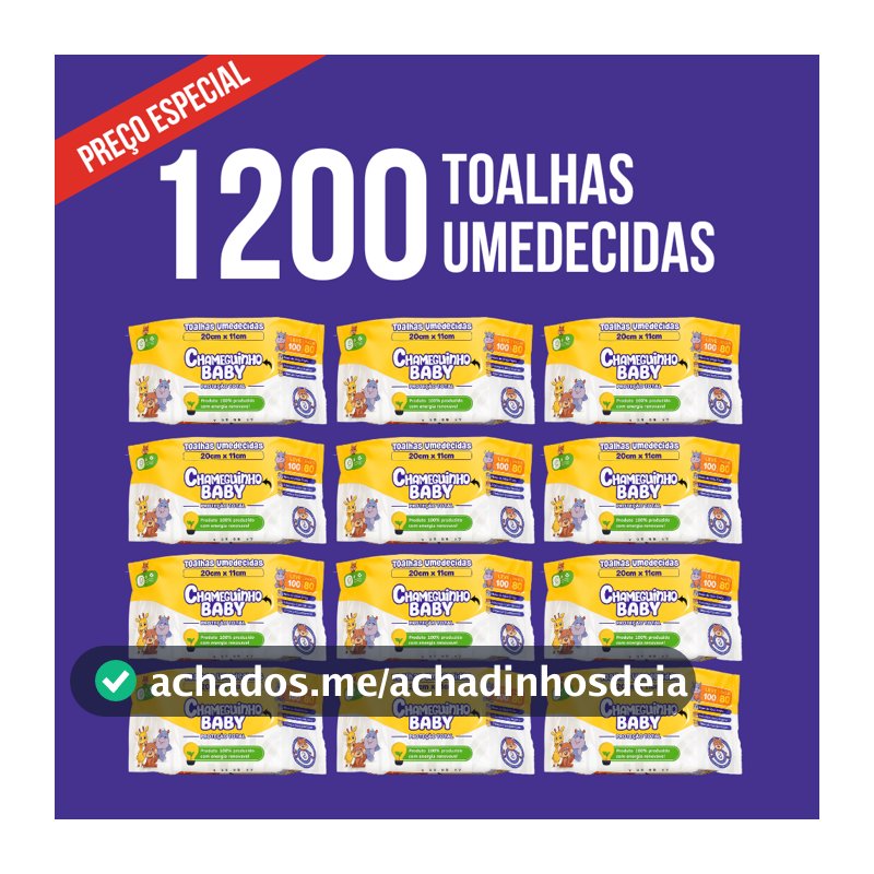 Kit 12 Pacotes Toalhas Umedecidas Lenços Chameguinho Baby Hipoalérgicos 100 Folhas Bebe Infantil