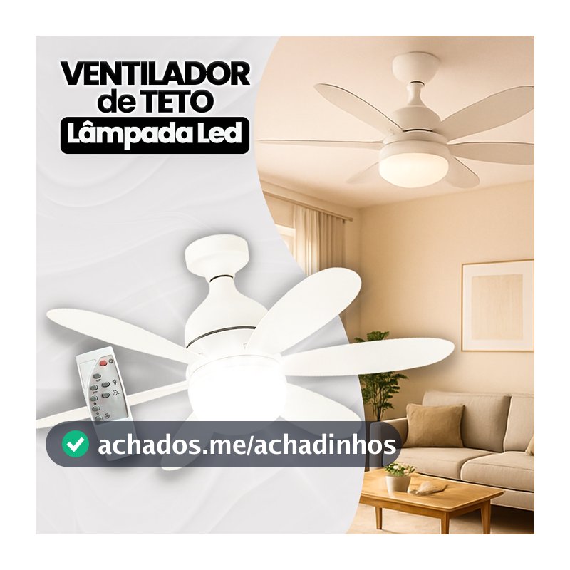 Ventilador Luminária Led 6 Pás Lâmpada Soquete Bocal E27 Teto 3 Cores Luz Branco Amarelo Bivolt