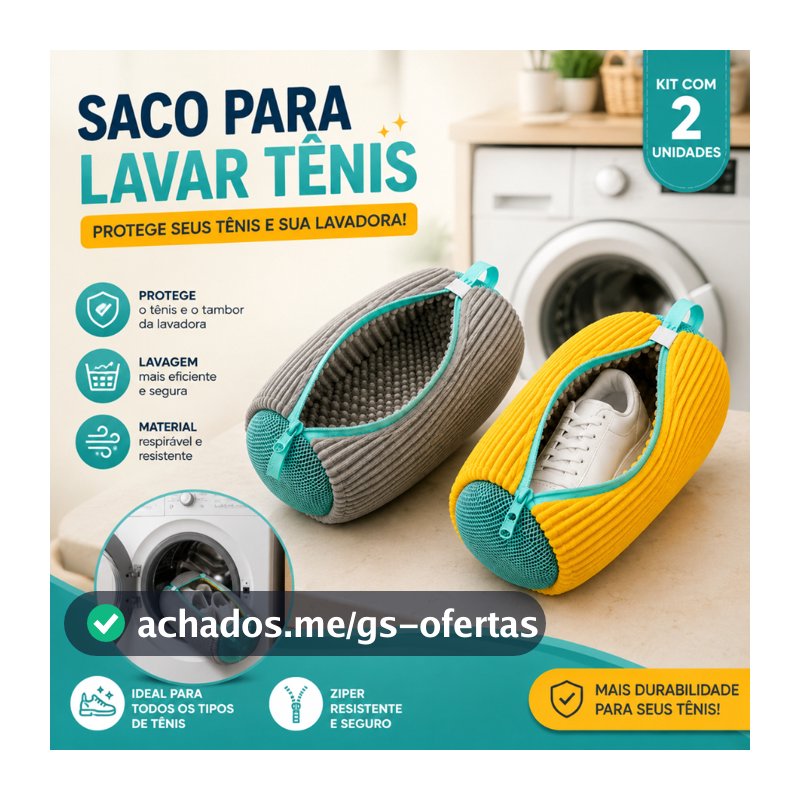Kit 2 Sacos de Lavar Tênis Sapato Calçados na Máquina Bolsa Protetora com Zíper Reutilizável