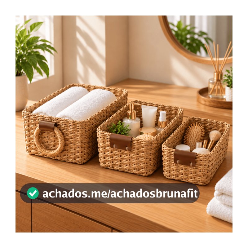 3 Cestos Conjunto Organizador Rústico Em Corda Natural Boho