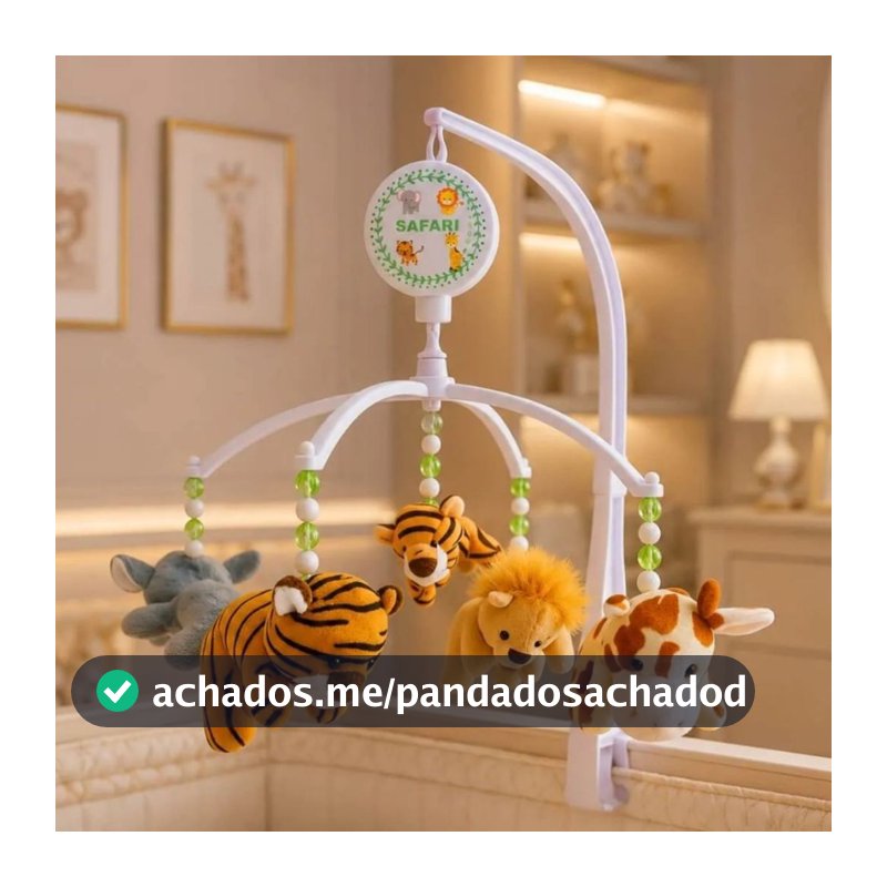 Móbile Musical para Berço Safari Giratório Animais da Floresta Erich Baby com Certificado