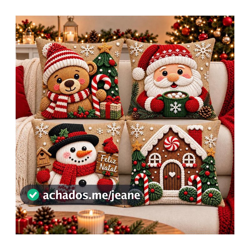 KIT 4 CAPAS DE ALMOFADAS DECORATIVAS NATAL ,PAPAI NOEL ,BONECO DE NEVE,RENA COLEÇÃO 2026