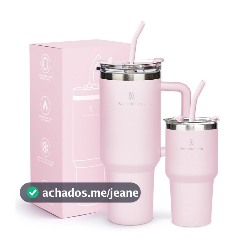 ROMANTIC CROWN Kit 2 Copo Térmico Inox Portátil 1200ml/600ml Garrafa Térmica Inoxidável com Tampa e Canudo