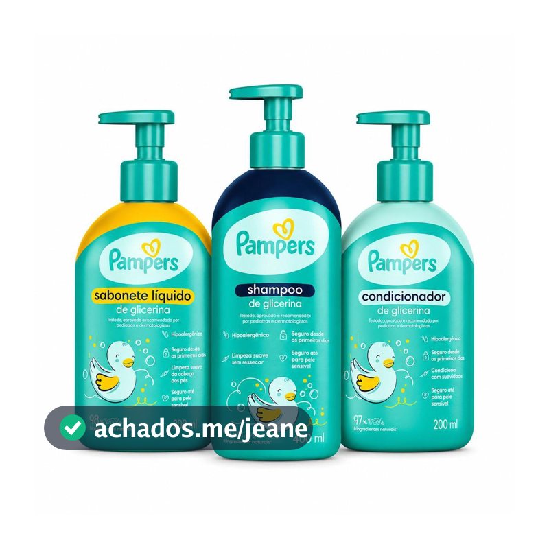 Kit Pampers Shampoo de Glicerina 400ml + Condicionador de Glicerina 200ml + Sabonete Líquido 200ml