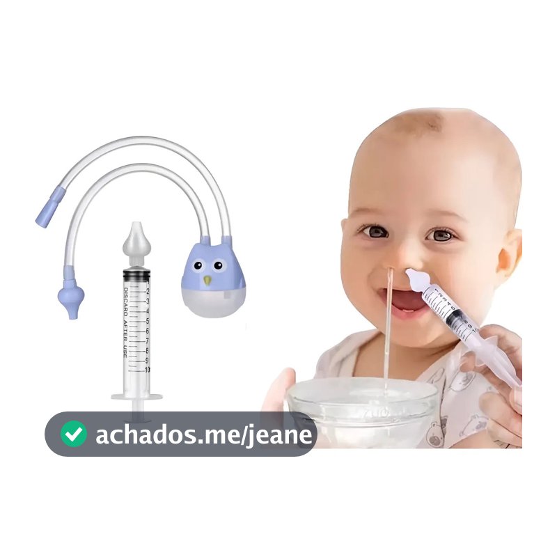 Kit 1 Seringa Lavagem Nariz + 1 Aspirador Sugador Catarro Bebê Infantil Azul-celeste Rosa