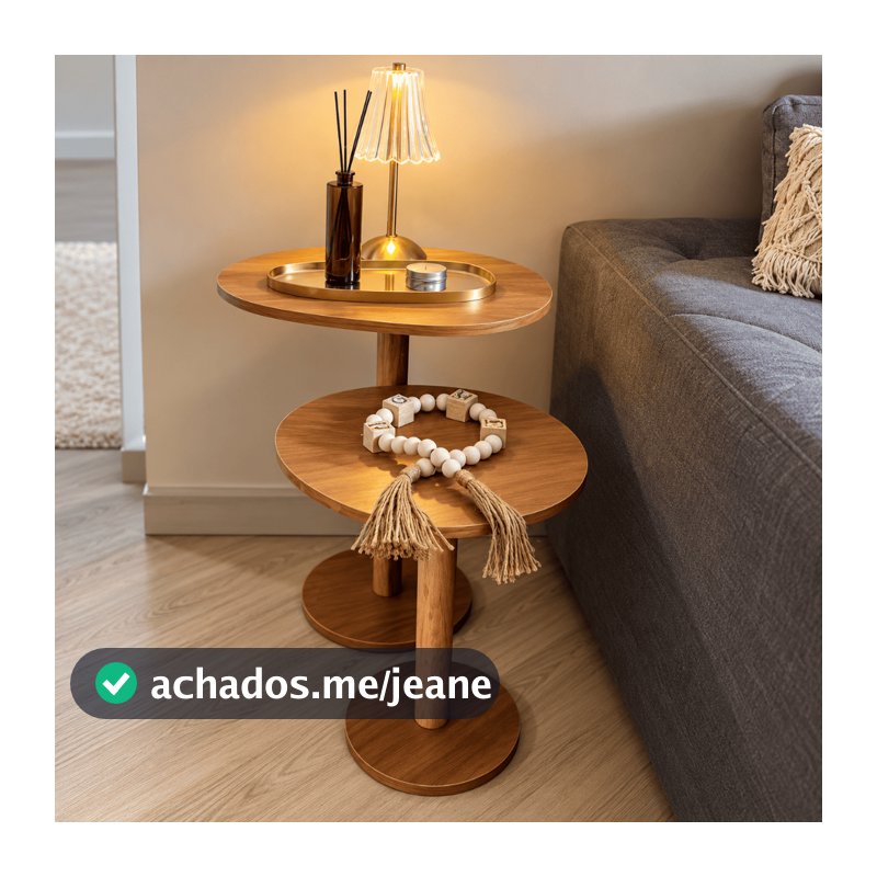 Kit com 2 Mesinhas laterais Mesa de Canto Conjunto Sala Quarto Organizador Pé de Madeira Maciça