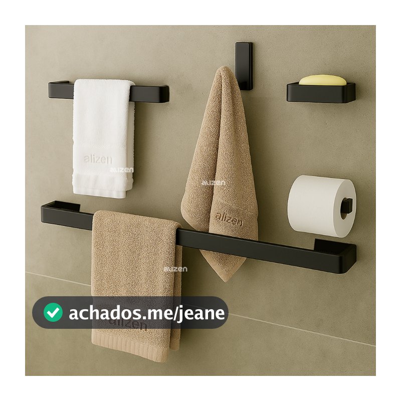Kit Acessórios para Banheiro 5 Peças Preto Fosco – Porta Toalhas e Saboneteira Super Luxo