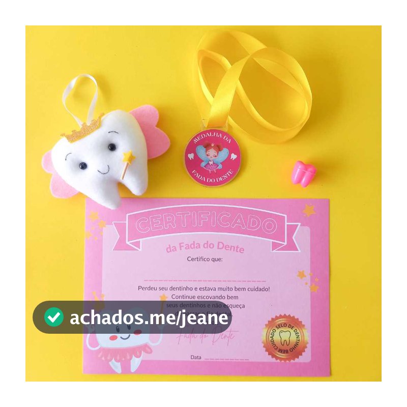 Kit Fada Do Dente -  Dentinho porta moeda + Bau dentinho + Medalha da Fada + Certificado