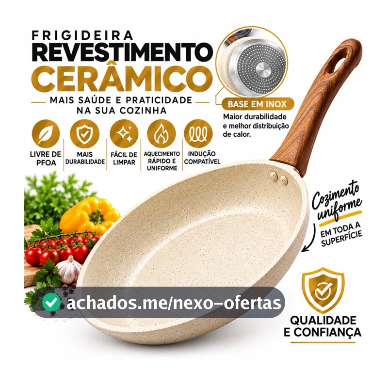 Frigideira Antiaderente Não Usa Óleo Cerâmica Vanilla Cream Fundo Triplo Premium Indução