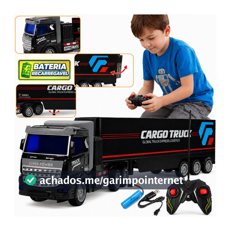 Caminhão de Controle Remoto Recarregável Brinquedo de Menino Carreta Cargo Truck