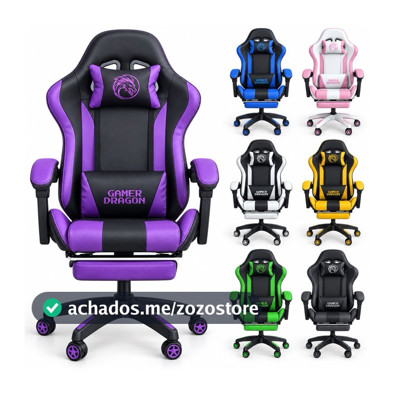 Cadeira Gamer Ergonômica Reclinável Giratória Ajuste Altura Escritório DG-02 Apoio Pés