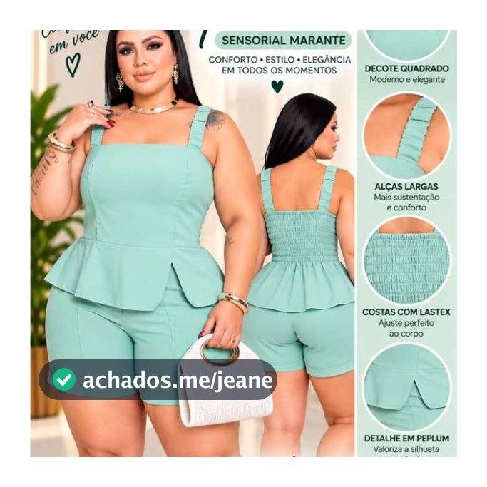 Conjunto Feminino Plus Size Short e Blusa Peplum Sensorial Marante – Elegante