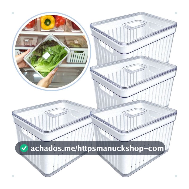 Kits Organizadores De Geladeira Clear Com Tampa E Cesto Drenagem