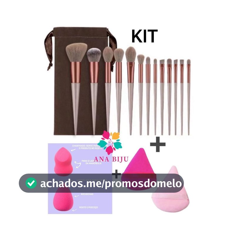 Kit de Pincel 13 + 2 Esponjas + 1 Kit esponja de Pó diamante COR aleatório