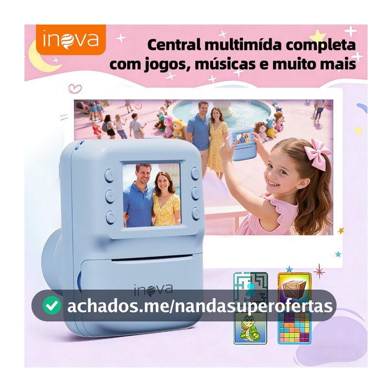 INOVA Câmera Infantil Inova CAM-13382 Digital com Jogos Tela LCD Design Divertido para Crianças