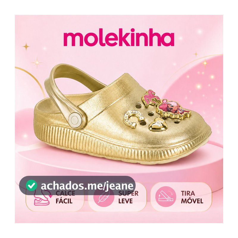 Sandália Babuche Infantil Molekinha Menina Com Pins Decorativos Confortável Com Tira Traseira