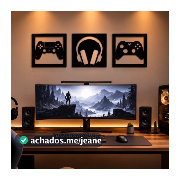 Kit 3 Quadros Gamer Decoração para Parede em Mdf 3mm Preto
