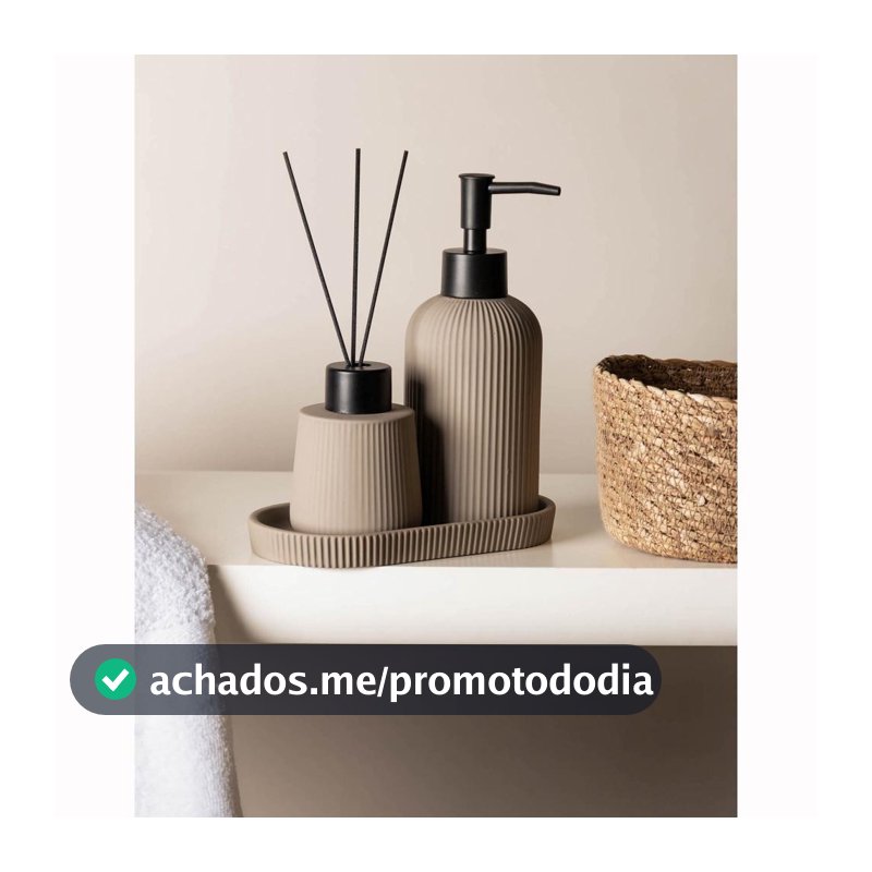 Kit Banheiro 3 Peças Cerâmica Soft Touch Sketch Nude Wolff com Porta Sabonete, Difusor e Bandeja