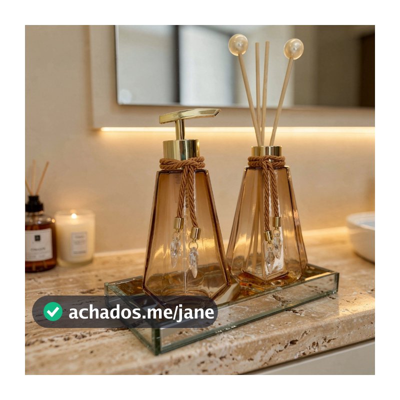 Kit Lavabo Vidro Kit Completo 300 ML Luxo Com Bandeja Promoção Decorativo Escritorio Casa Nova