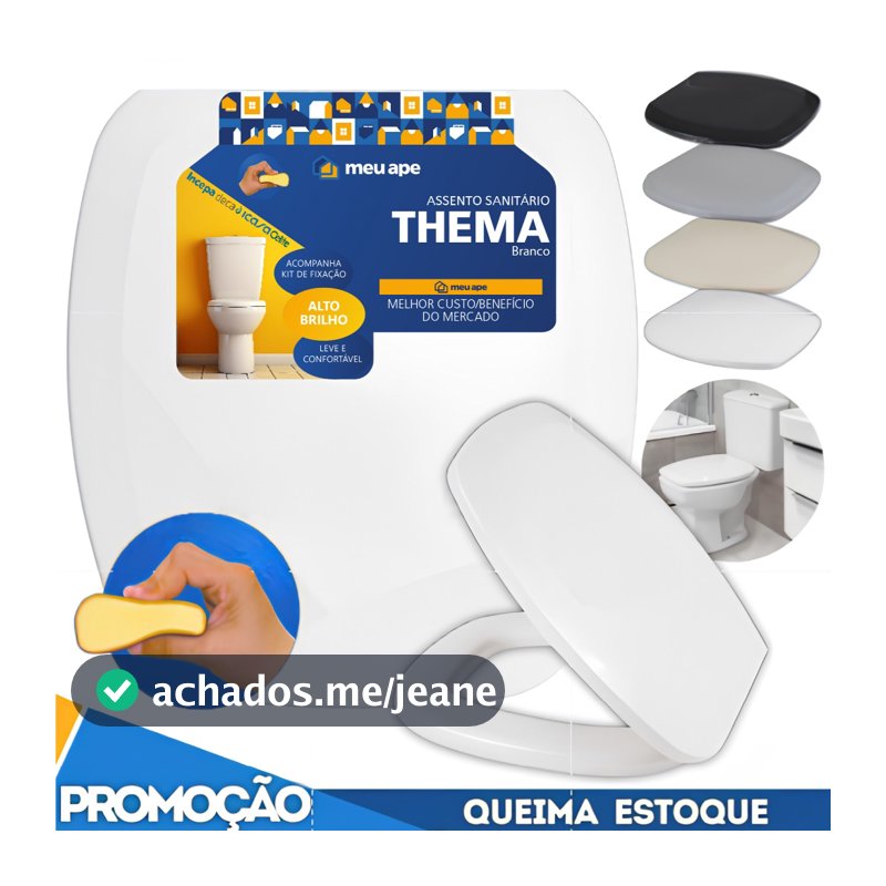 Assento Sanitário Almofadado Tampa Vaso Thema Incepa 1.6gpf/6lpf Onix Retangular Quadrado