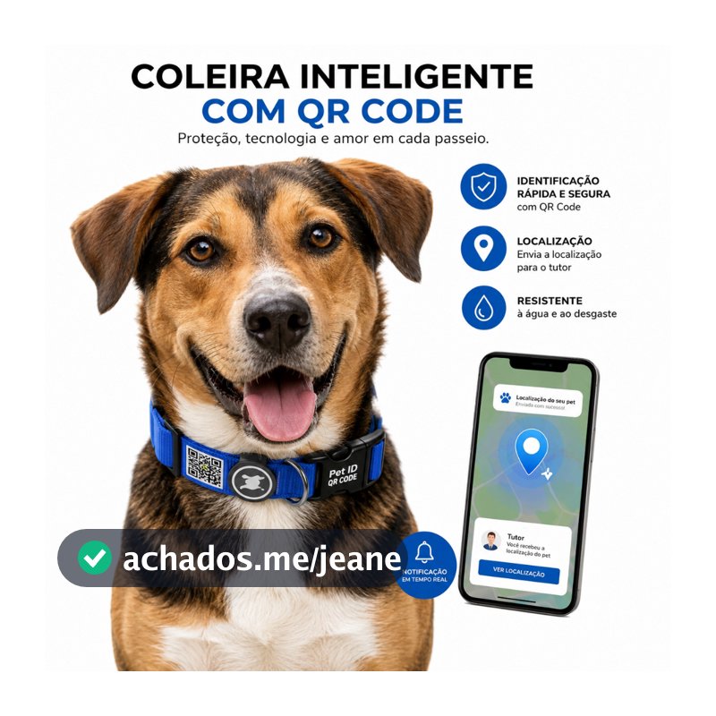 Coleira para cachorro com identificação inteligente QR Code