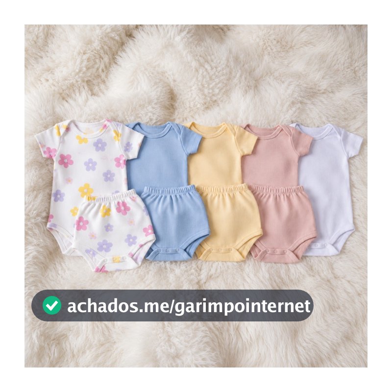 Conjunto de Bebê Boddy de Botão Gola Envelope e Shorts Tapa Fralda Menino e Menina