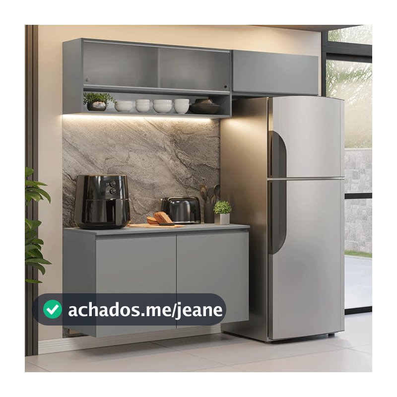 Armário de Cozinha Compacta Suspenso 200cm Cinza Nice Madesa XA07