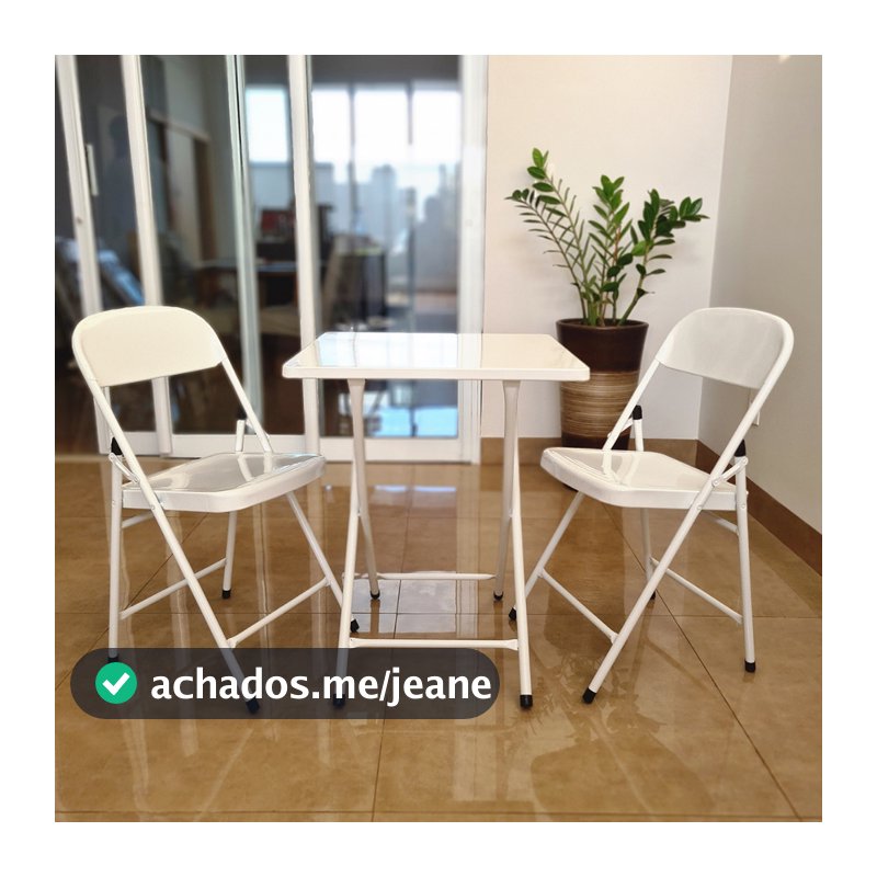 Conjunto Mesa C/ 2 Cadeiras Dobráveis Bar Restaurante Aço
