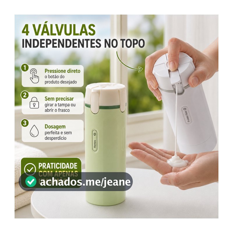 Frasco de Viagem 4 em 1 para Shampoo, Condicionador e Sabonete Líquido, Dispenser Portátil com 4 Válvulas