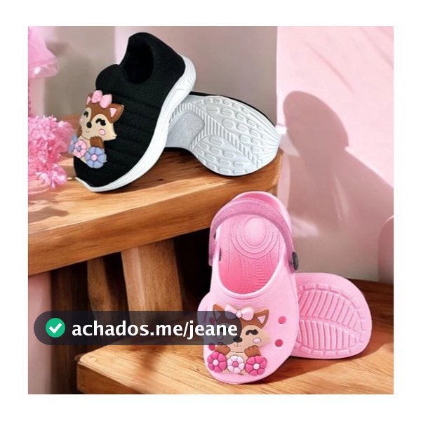Kit Infantil Menina Tênis Calce Fácil + Babuche Raposa Casual Confortável Básico Escolar Promoção