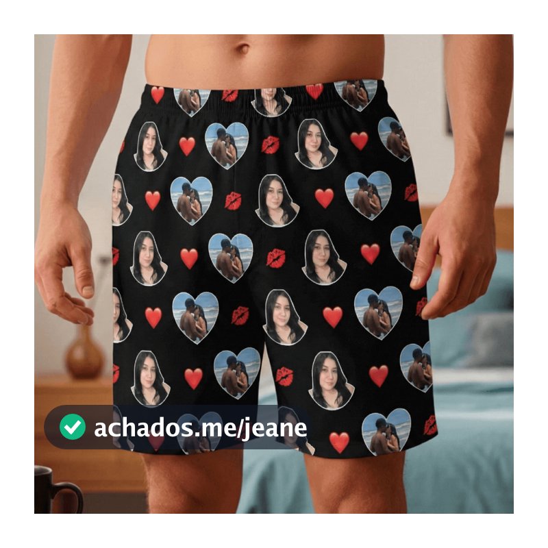 Short Com Foto Personalizado - samba canção com foto dia dos namorados