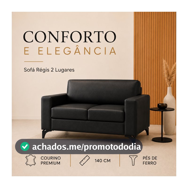 Sofá 2 Lugares em Courino 140cm Régis com Pés de Ferro para Sala