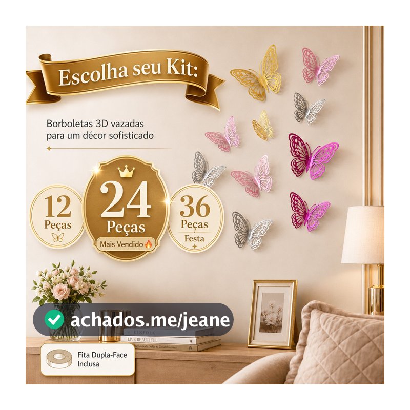 Kit 12/24/36 Borboletas 3D Vazadas Adesivo Parede Decorativo Quarto Festa