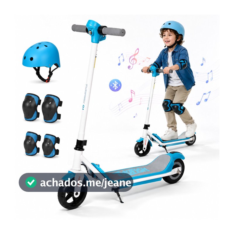 Patinete Elétrico Infantil para Menino e Menina 2 Rodas 110W 24V Farol Luz no Deck Música Bluetooth Freio Eletrônico