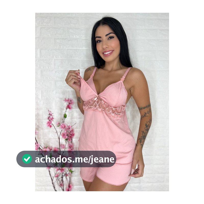 Short Doll Amamentação Confortável com Renda Pós-parto Gestante Maternidade Roupa de Dormir Baby Doll LIT MODAS 1702