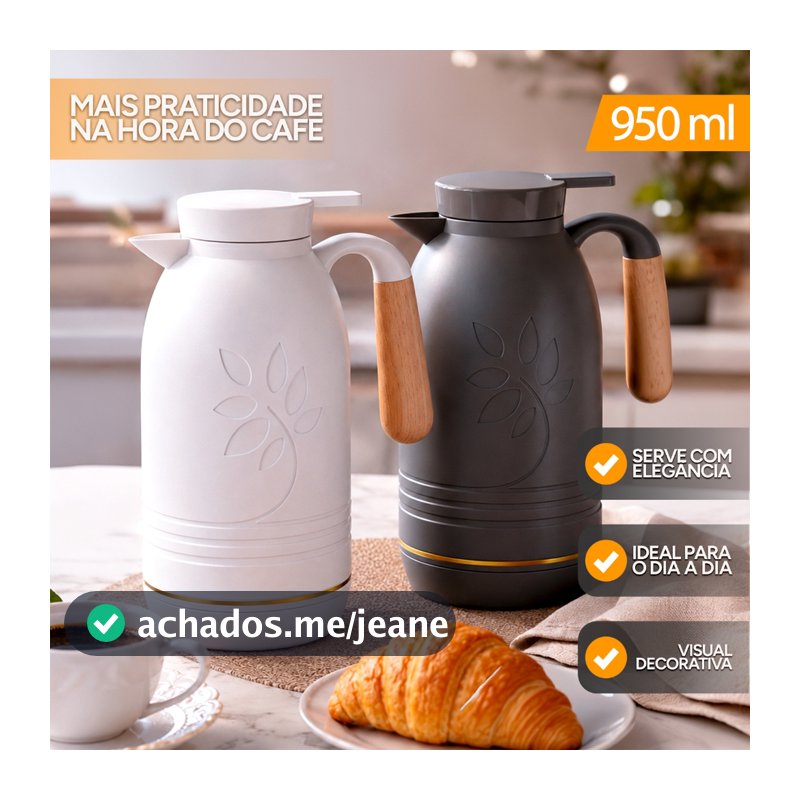 Garrafa Térmica 950ml Flower Cabo Madeira Café Chá Decorativo Mesa Posta